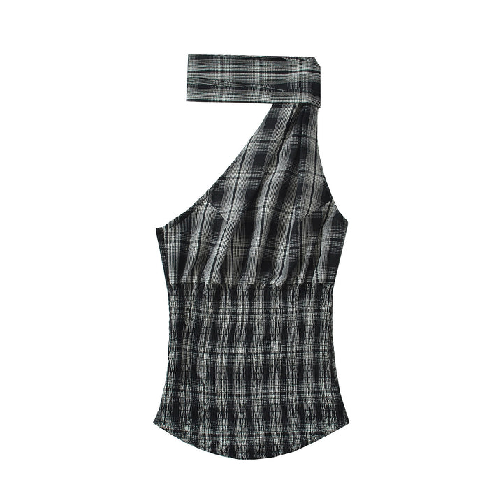 Dame asymmetrisk top med et stilfuldt skulderdesign og elegant grafisk linjetryk Stilla