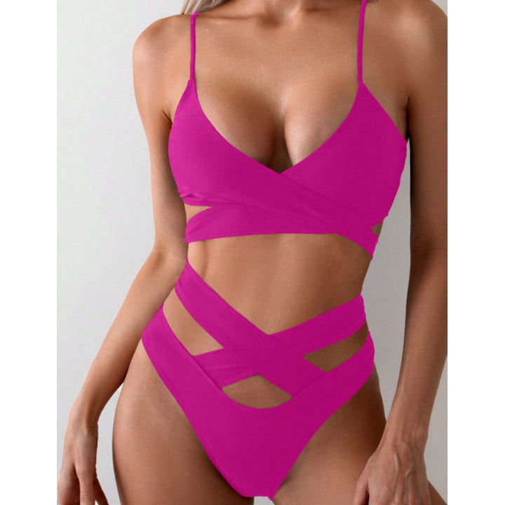 Dame højtaljede cut-out bikini med raffineret indpakningsdesign Skovae
