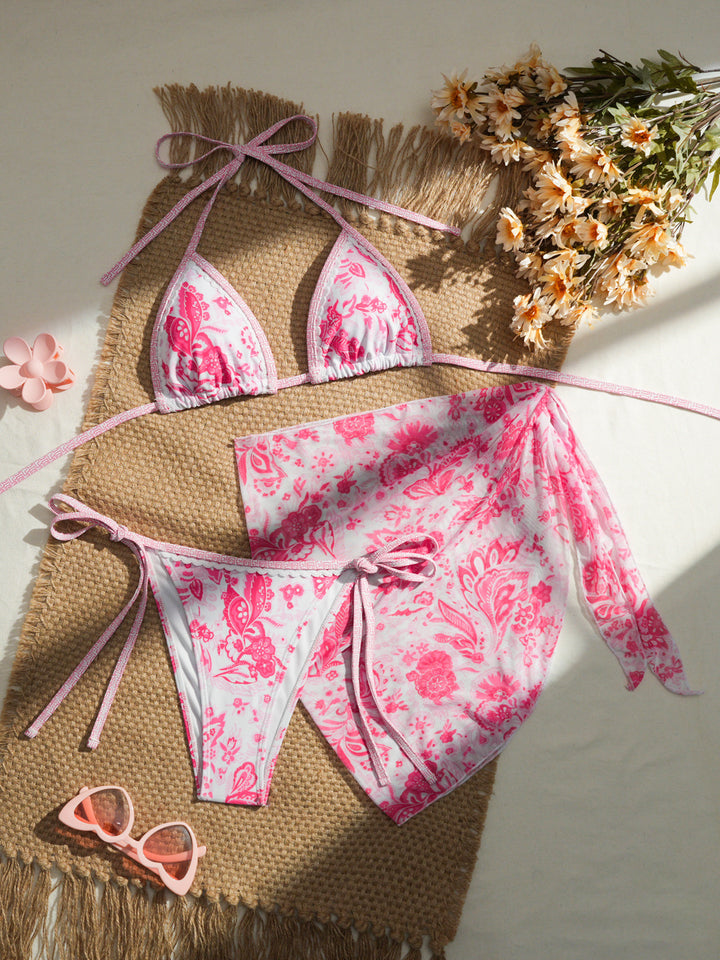 Dame Triangel-Bikini med blomsterdesign Skovae