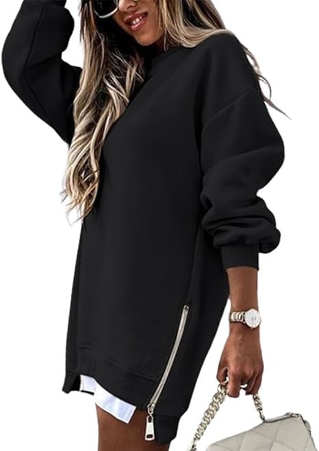 Dame casual sweatshirt med side lynlås og oversized pasform Stilla