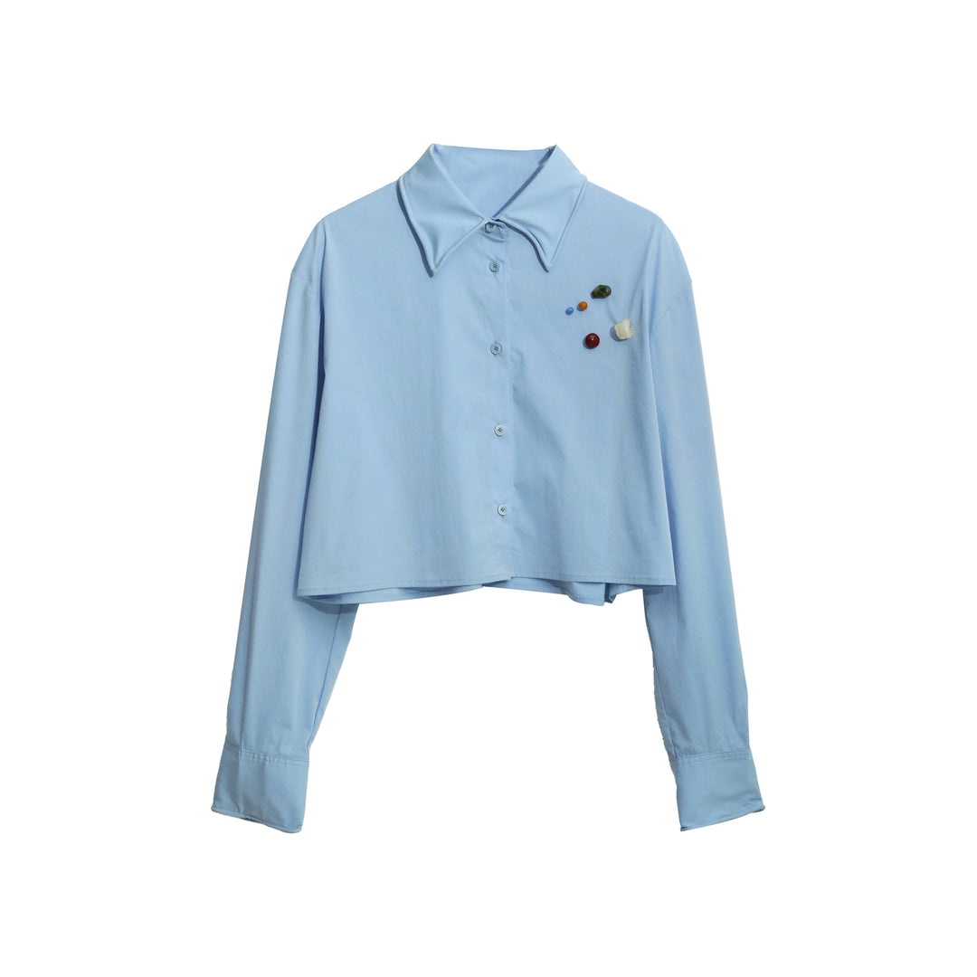 Dame cropped skjorte bluse med moderne knapdetaljer Stilla