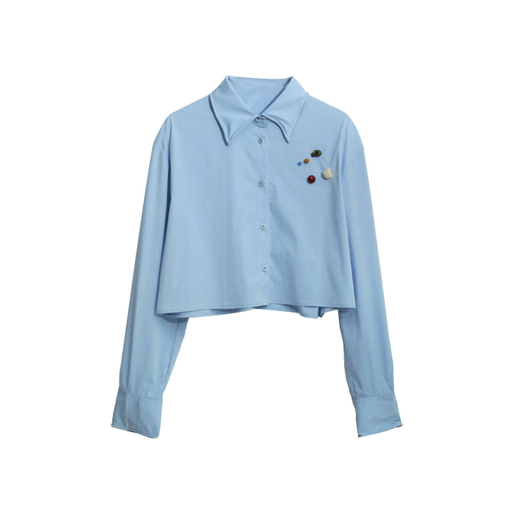 Dame cropped skjorte bluse med moderne knapdetaljer Stilla