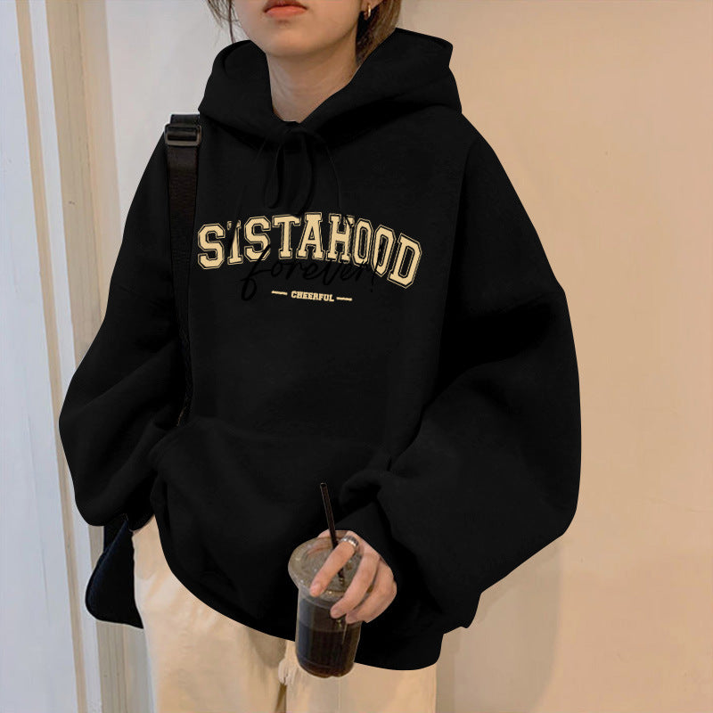 Kvinders hoodie med kreativ tekst og afslappet oversized pasform