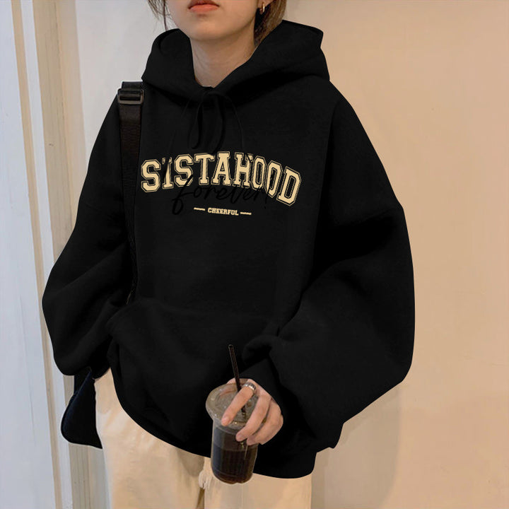 Kvinders hoodie med kreativ tekst og afslappet oversized pasform