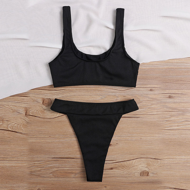 Dame To-delt Bikini-sæt med elegant cropped-top og høj benudskæring Skovae