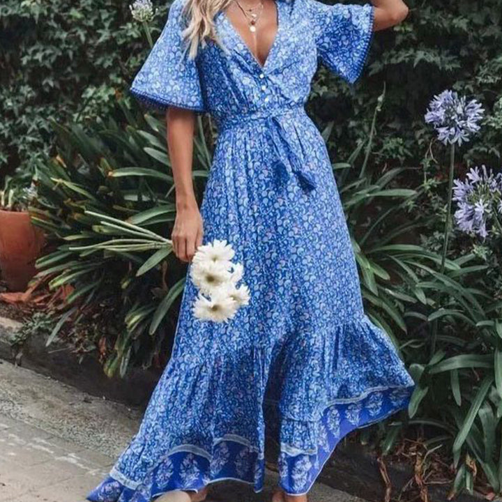 Dame Boho Maxikjole med flydende skæring og unikt blomstret design Stilla