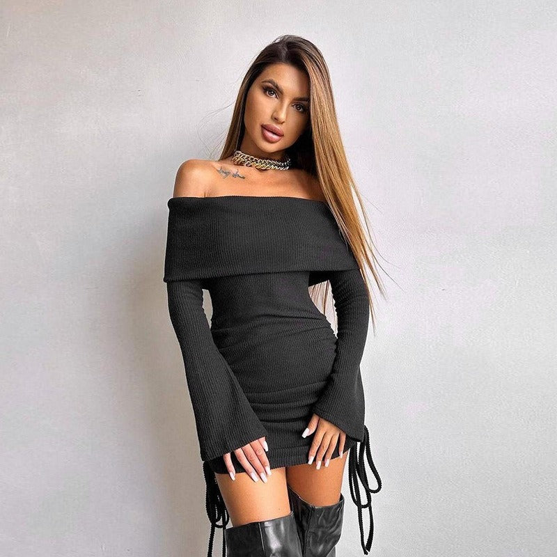 Dame Off-Shoulder top med rynker og snøre detaljer Skovae