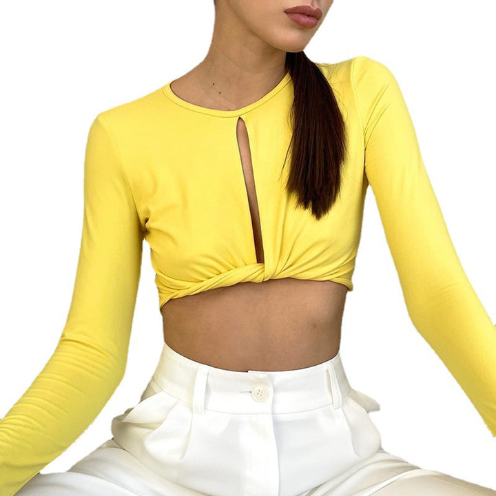 Dame moderat Crop-top med V-hals og dekorativ knude Stilla