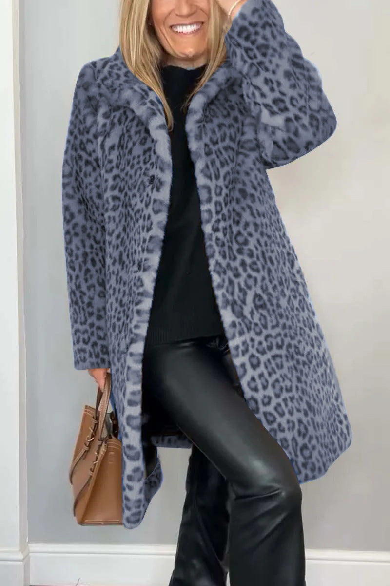 Stilla | Frakke Plus Size Blødt Kunstpels Leopardmønster Afslappet Stil