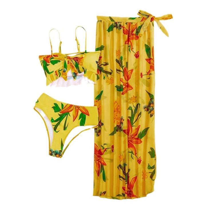 Dame bikini-sæt med blomstret overdel og afslappet maxiskørt Skovae