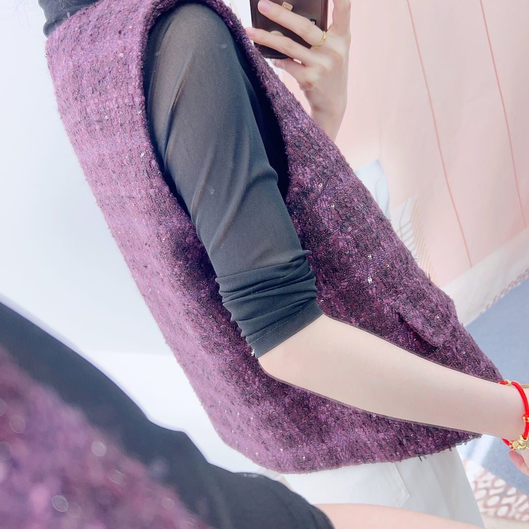 Dame vest i elegant tweed-stil med dekoration knapper og lommer Stilla