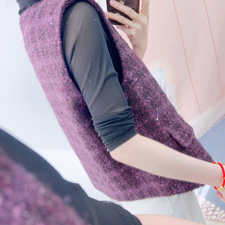 Dame vest i elegant tweed-stil med dekoration knapper og lommer Stilla
