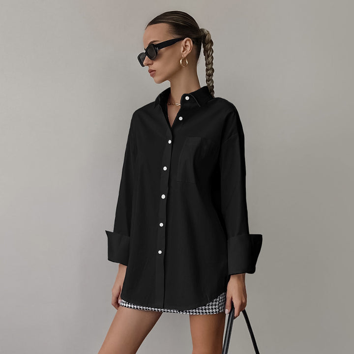 Dame Komfortable Oversized Bluse med brystlomme og lange ærmer Stilla