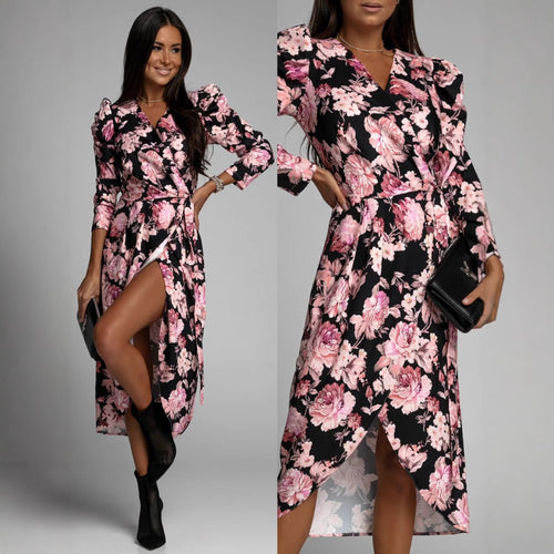 Dame blomsterprint slå om kjole med elegant splitdetalje Stilla