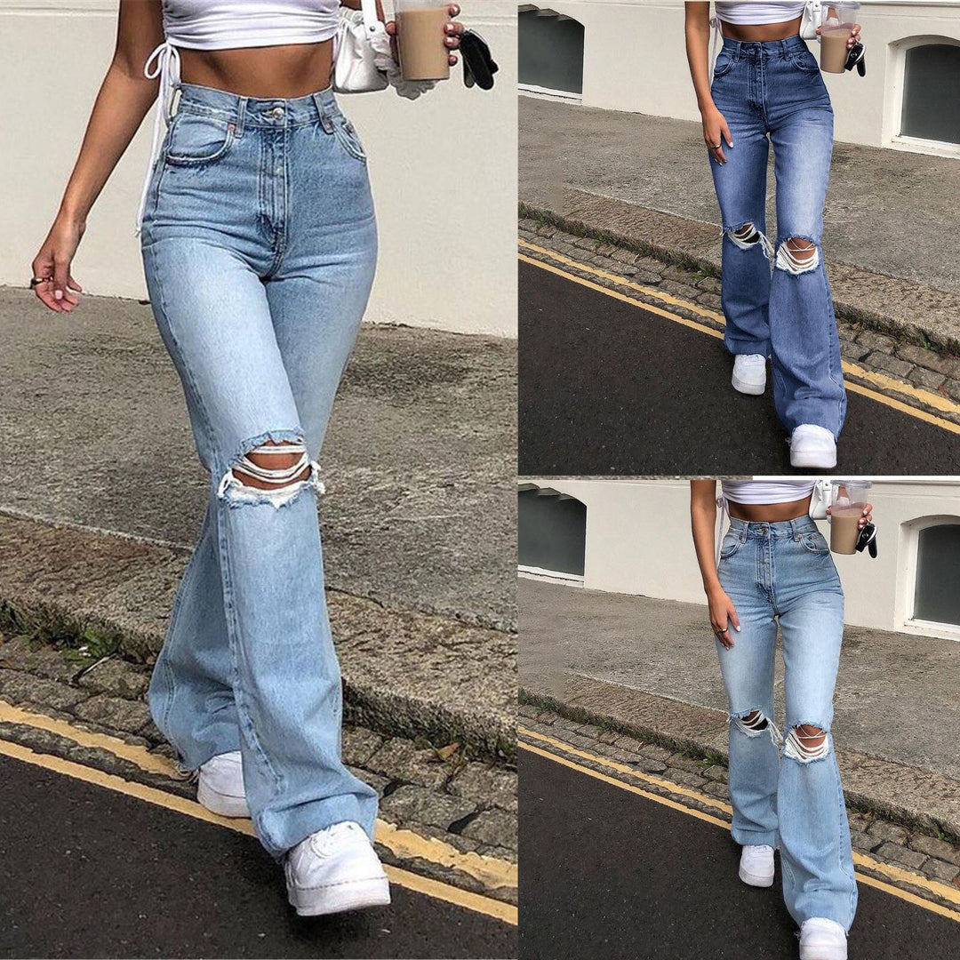 Damer Bredt skårne jeans i ekstravagant Destroyed-stil med høj talje Stilla