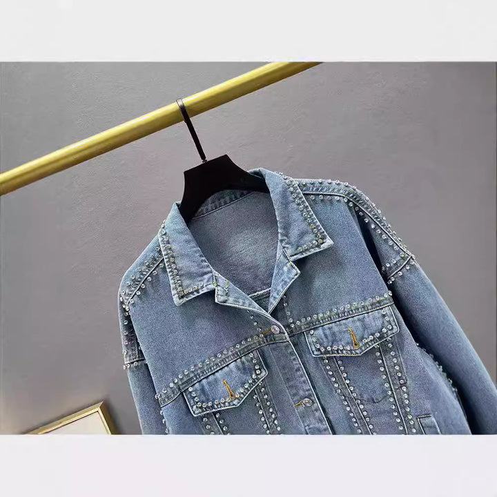 Damer mode denimjakke med dekorative nitter Stilla