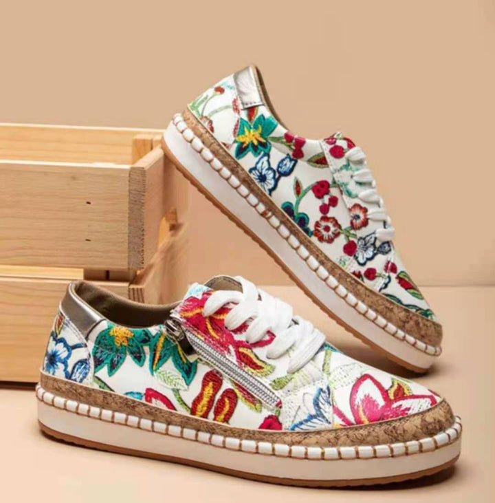 Dame modische sneakers med floral design og praktisk lynlås Stilla