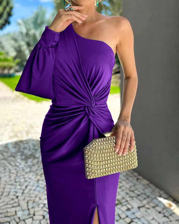 Dame elegant maxikjole med asymmetrisk snit og slids Stilla
