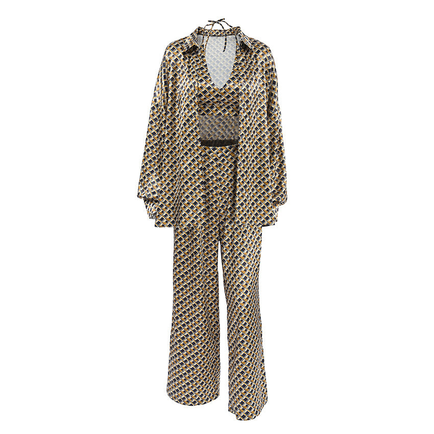 Dame elegant sæt med kimono-top og gulvlange bukser Stilla