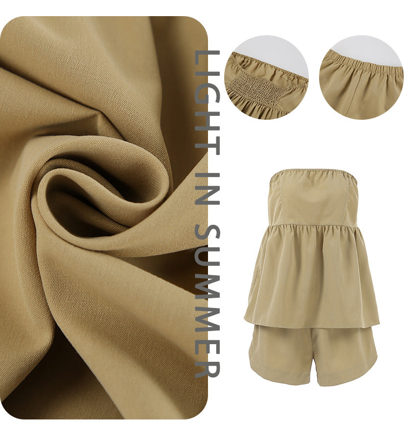 Dame strapless top med flydende snit og matchende bukser Stilla