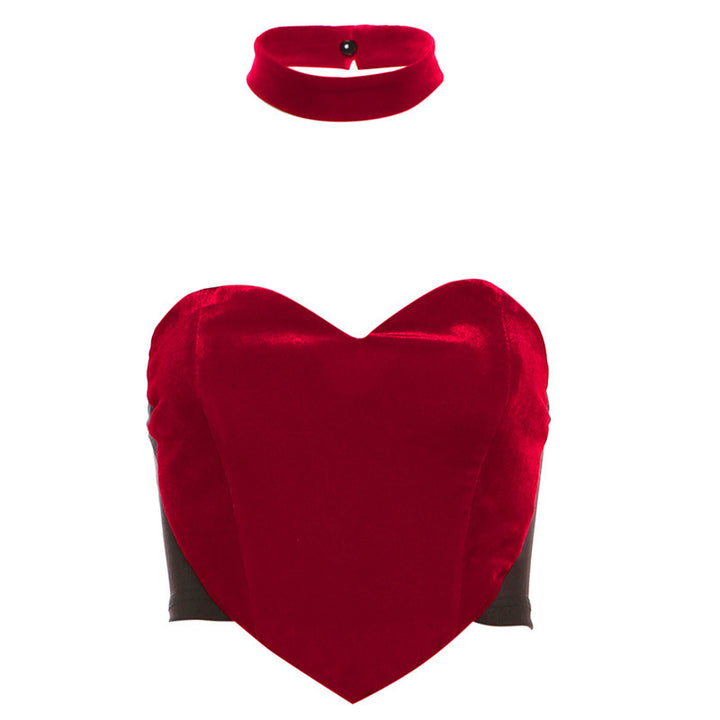 Dame hjerteformet bustier-top med choker og elegant fløjlsstruktur Stilla