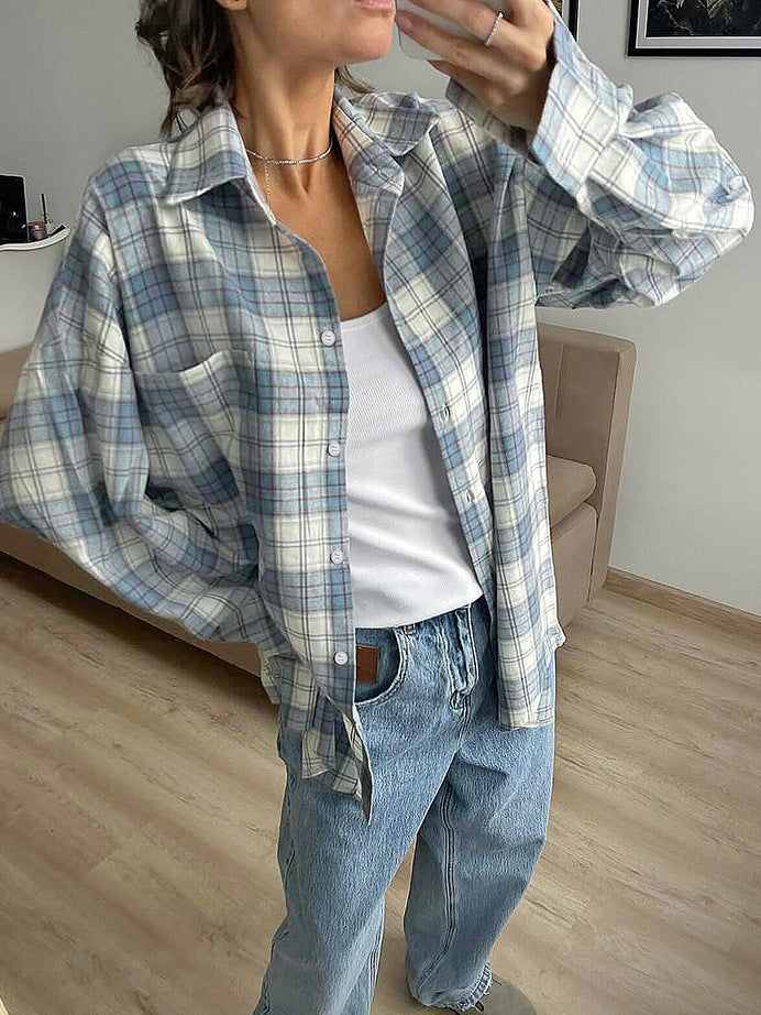 Dame Ternet Flannel Skjorte Bluse med behagelig Oversized Pasform Stilla