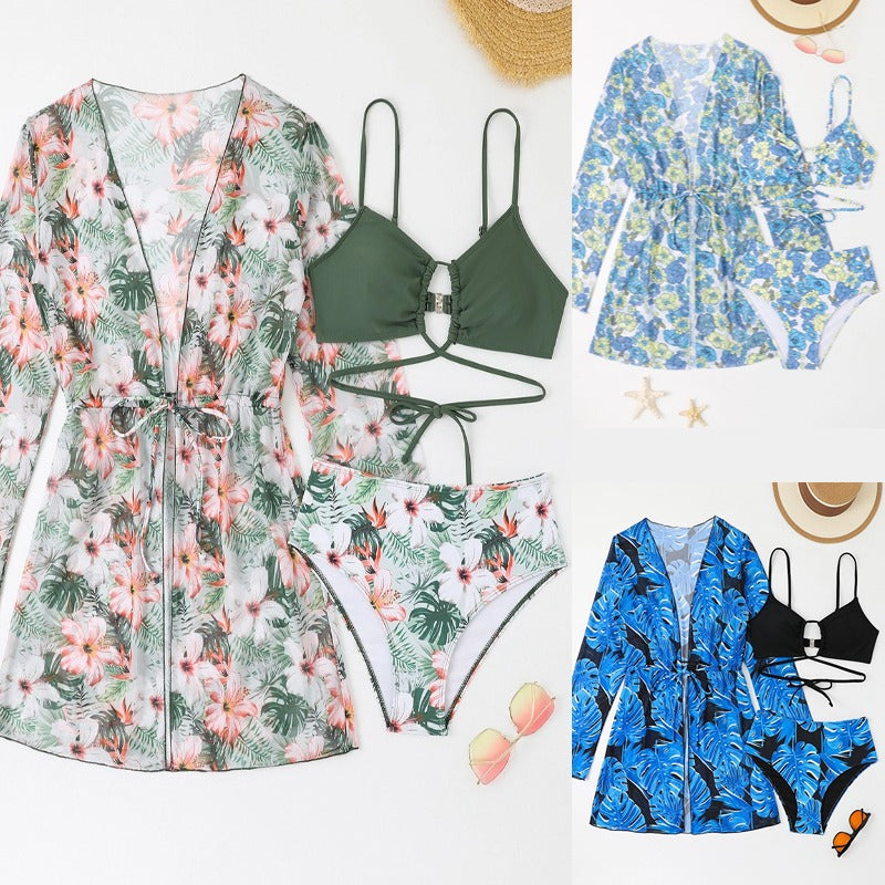 Dame Bikinisæt med gennemsigtig Kimono og blomstret design Stilla