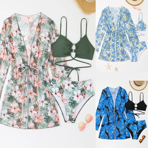 Dame Bikinisæt med gennemsigtig Kimono og blomstret design Stilla