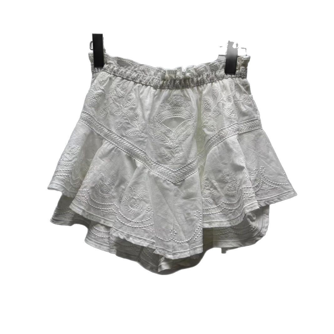 Dame volantskirt med detaljeret broderi og elastisk bæltedel Stilla