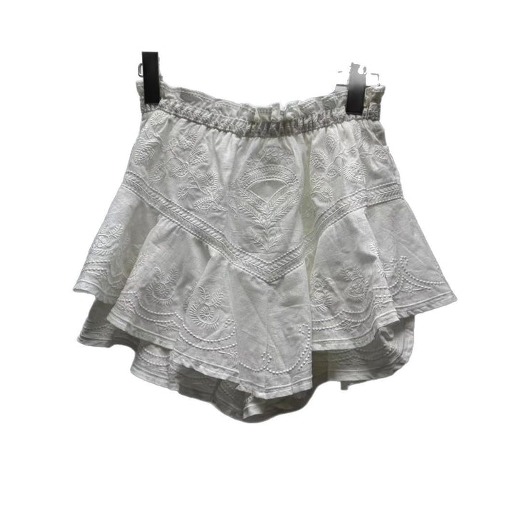 Dame volantskirt med detaljeret broderi og elastisk bæltedel Stilla