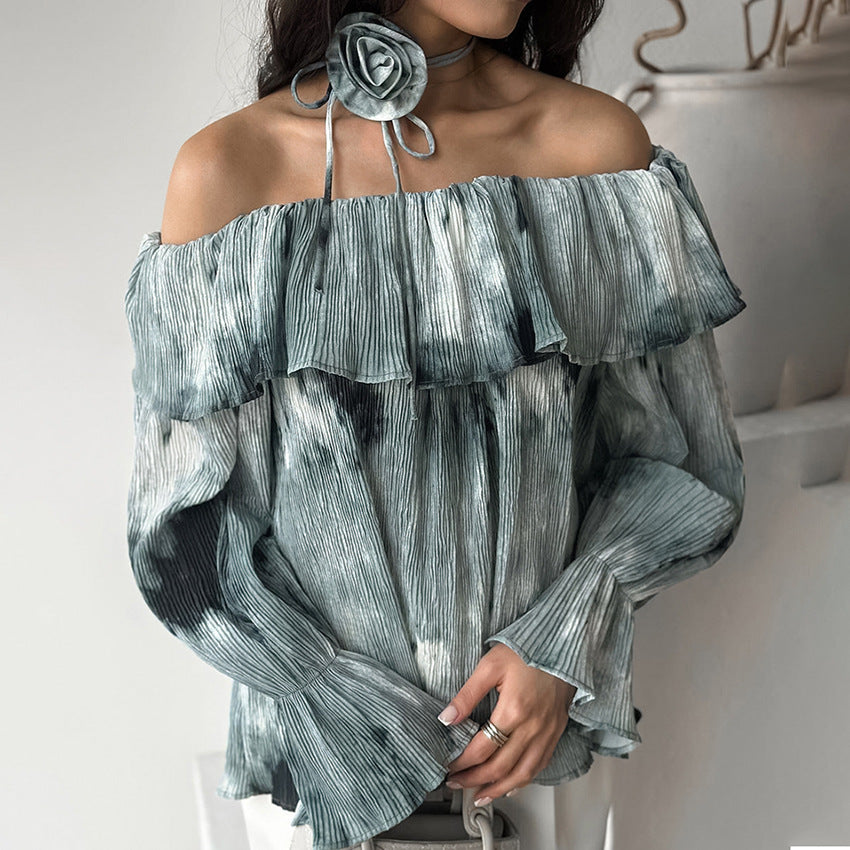 Dame top med off-shoulder design og voluminøse flæsedetaljer Stilla