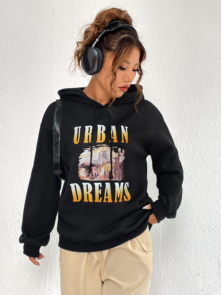 Kvindernes Oversized Hættetrøje med Urban Print og Hætte Stilla