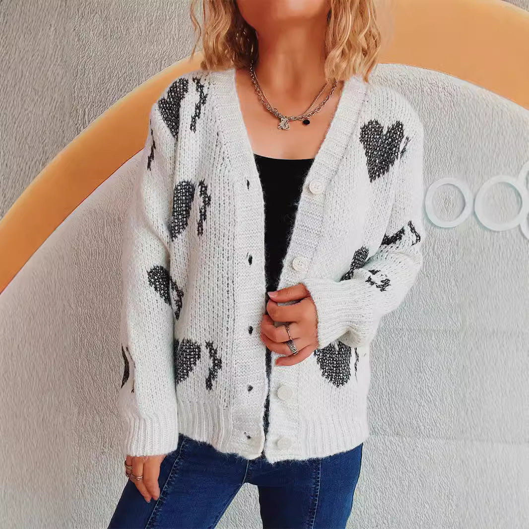 Kvindernes hyggelige cardigan med hjerte-design Stilla
