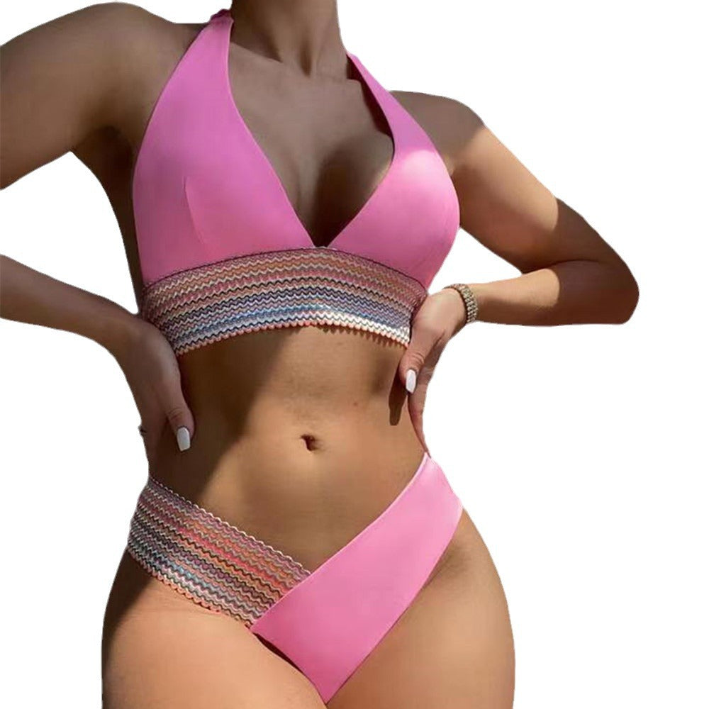 Dame triangel-bikini med justerbar halterneck-design og sidelange cut-outs Stilla