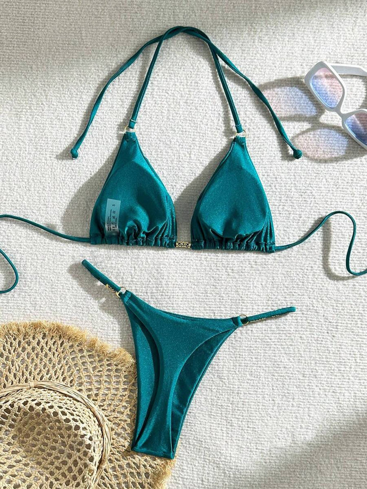 Dame Triangel-Bikini med glitrende accenter og justerbare bånd Stilla