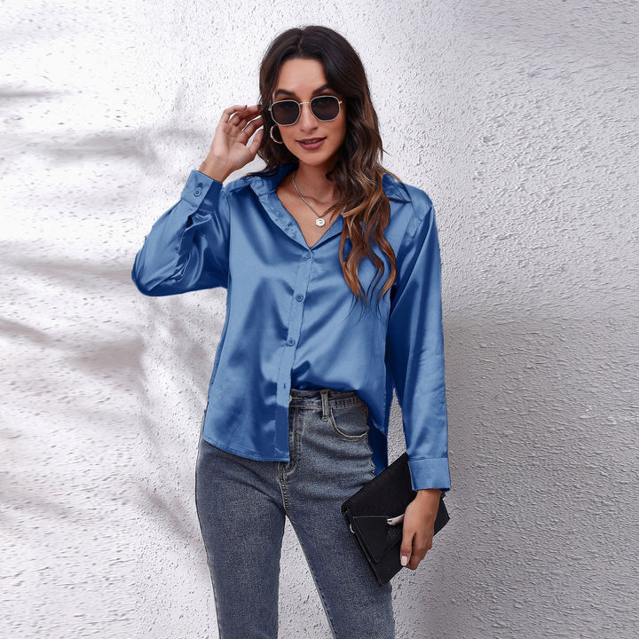 Dame Satin Bluse med Knote Lukning Stilla