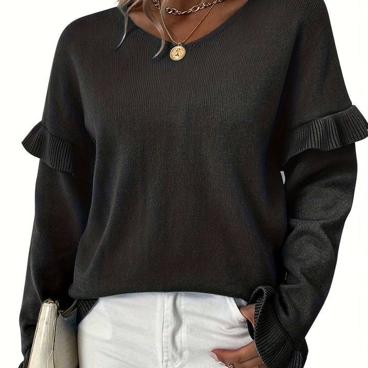 Damer Elegant Pullover med Volangdetaljer og V-Udskæring Stilla