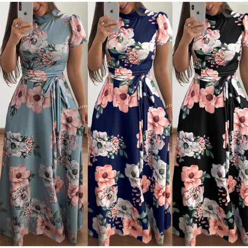 Kvinders Maxi Kjole med Elegant Blomster Indpakningsdesign og Kurvefremhævende Skæring Stilla