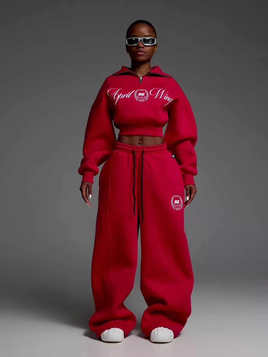 Kvinders sporty cropped sweatshirt med høj krave og komfortable joggingbukser Skovae