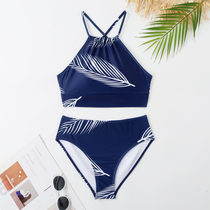 Dame bikinitop med elegant omslagsskjørt og moderne bladmotiv Stilla
