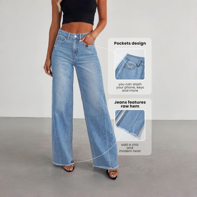 Dame Bredde Denim-Bukser med rå kant og praktiske lommer Skovae
