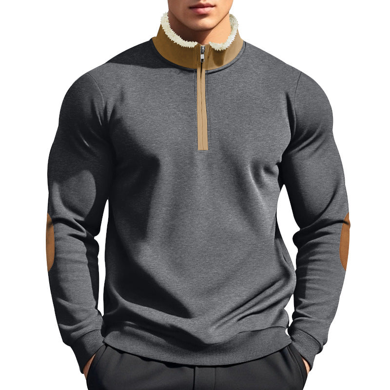 Herre fleece-pullover med stående krave og praktiske albuepatches Stilla