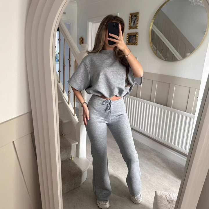 Kvinder Casual Strik Lounge Sæt med Løs Pasform og Elegante Detaljer