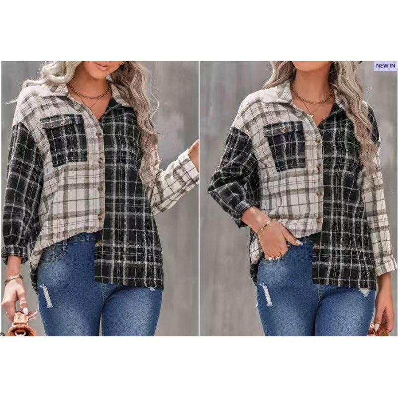 Damernes flannel skjorte med ternet design og brystlomme Stilla