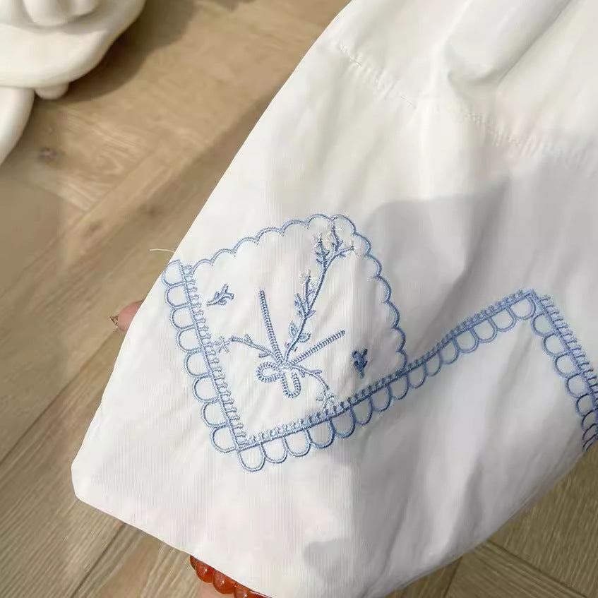 Pige Broderet Bomulds Smock Kjole med Spids Kant Stilla