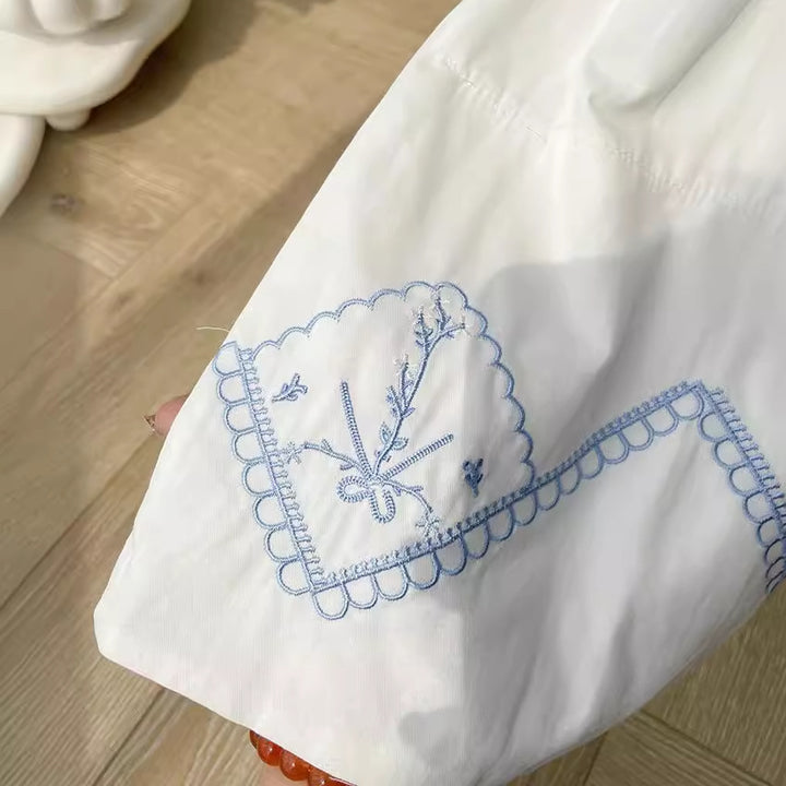 Pige Broderet Bomulds Smock Kjole med Spids Kant Stilla