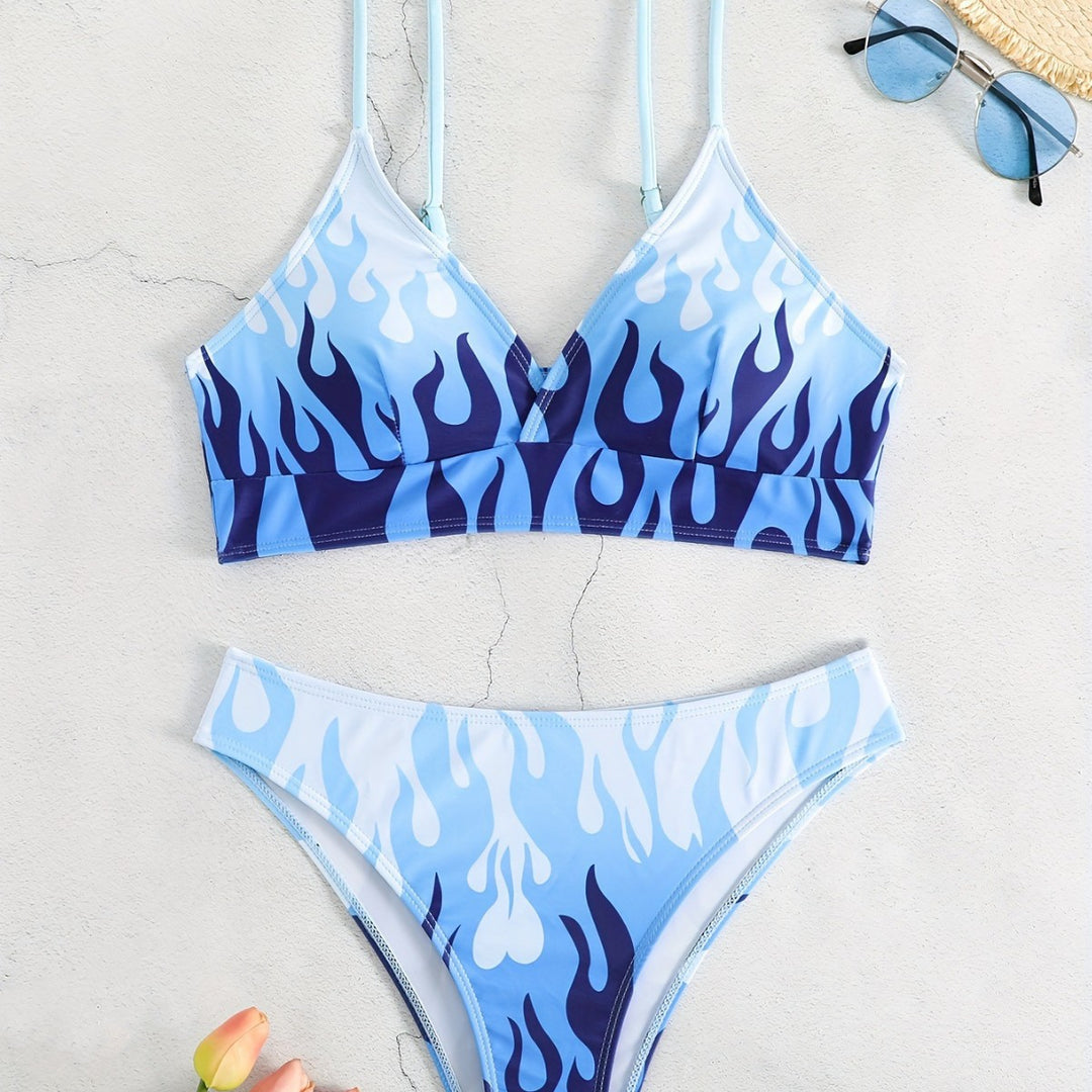 Dame Triangel-Bikini med spændende flammemønster Skovae