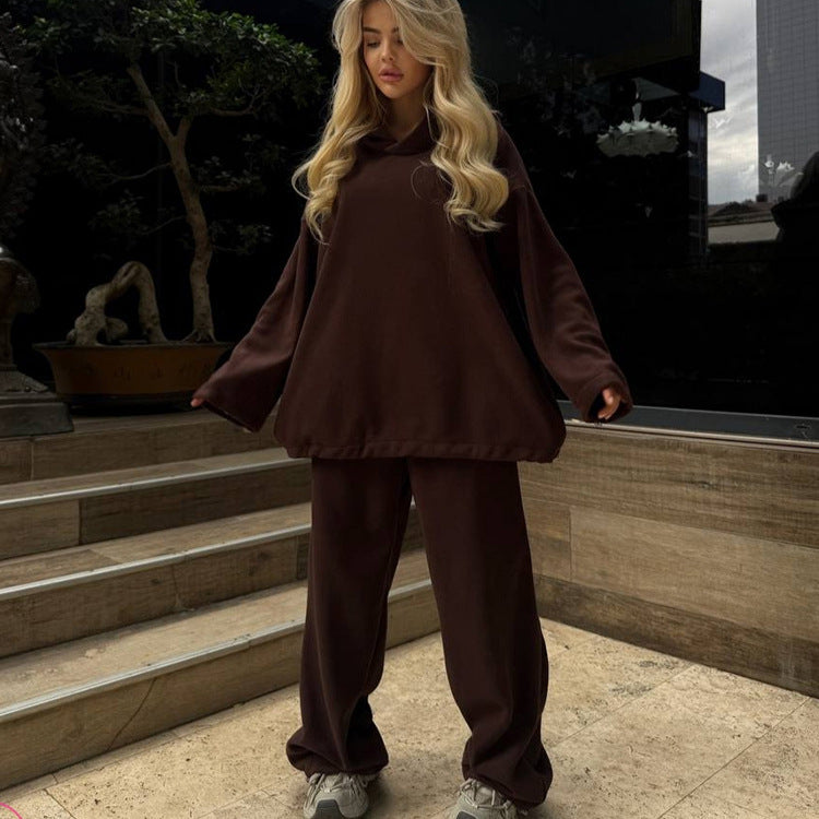Kvinder Oversized Fleece Hoodie og Jogging Bukser Sæt Skovae