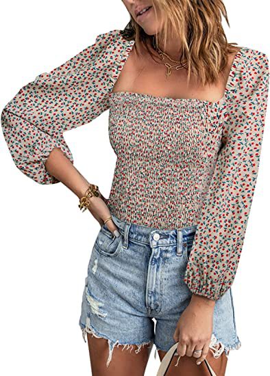 Dame Smocked Bluse med ballonærmer Stilla
