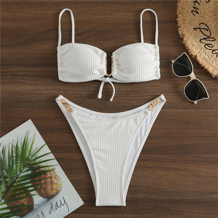 Dame Triangel-Bikini med raffineret ribdesign og justerbare stropper Skovae